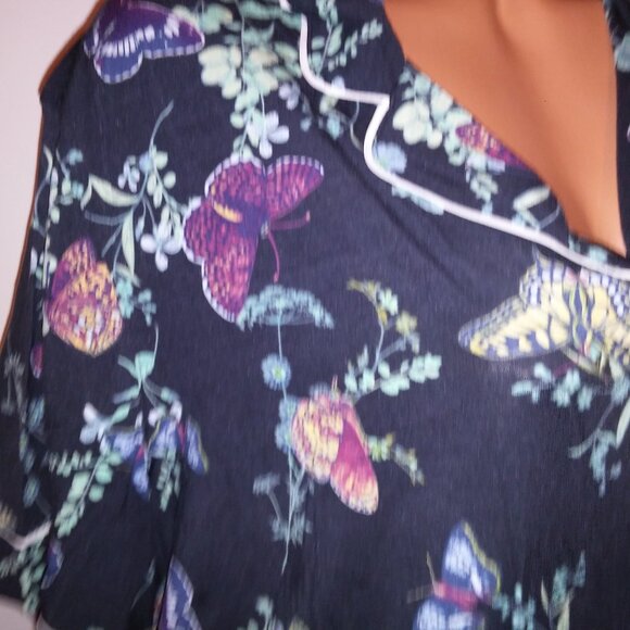 Victoria Secret Pajama Set Top & Bottom XXL 2X Modal Navy Blue Butterfly Garden - Picture 7 of 12